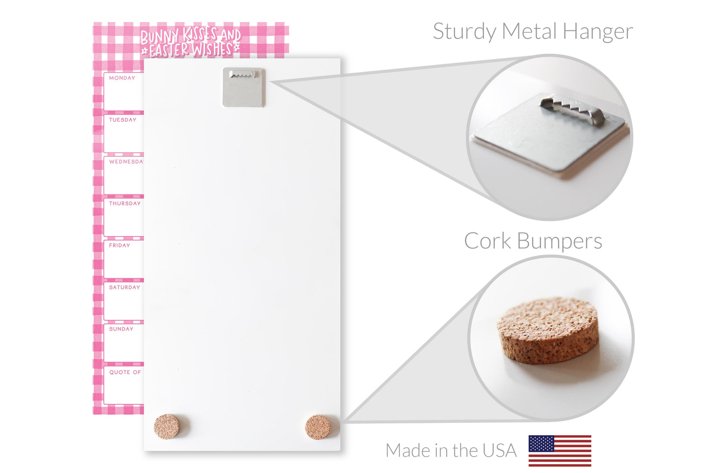 8x16 Glass Dry Erase-Pink Plaid Pattern Weekly Menu
