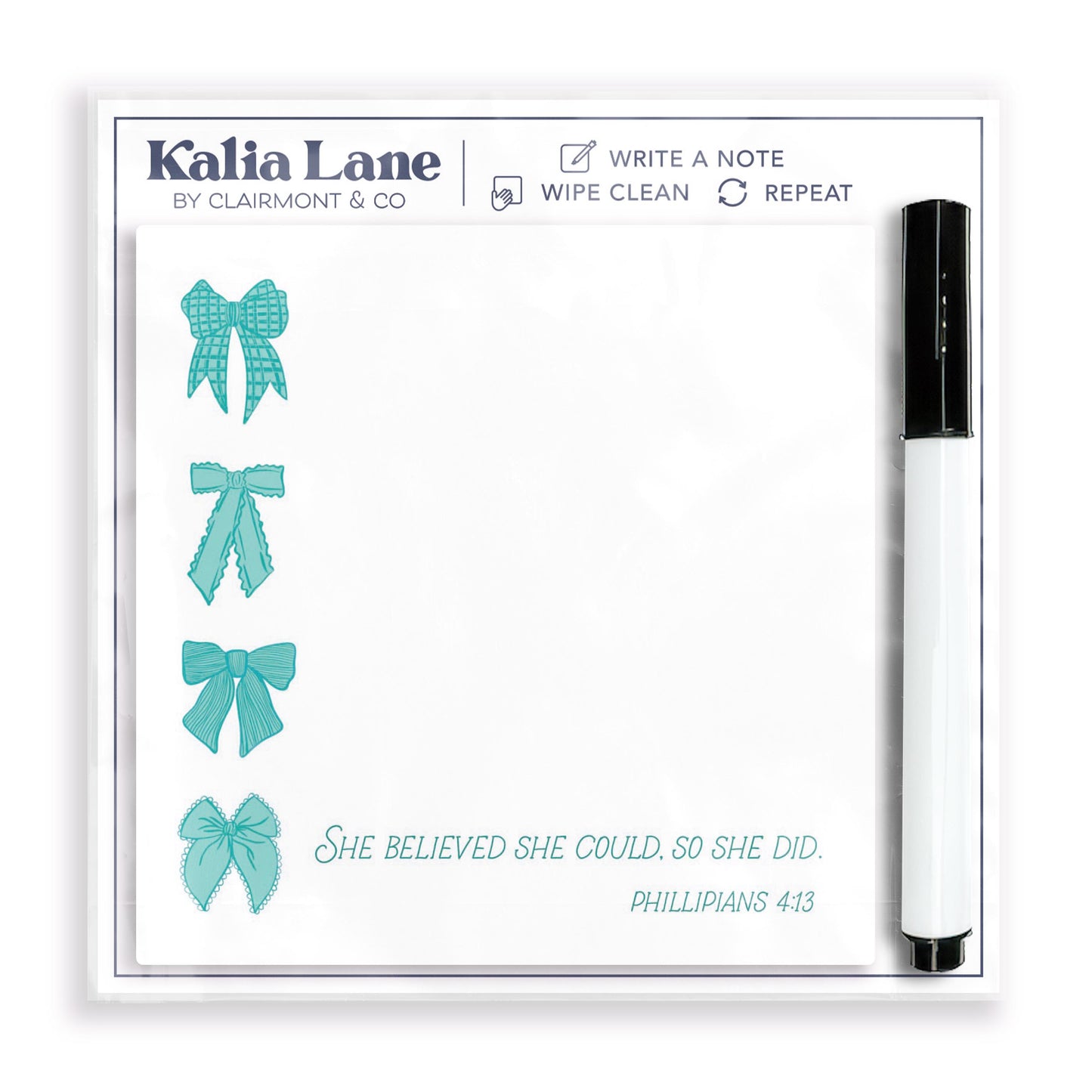 4x4 Clear Reminder Kalia Lane-Blue Bows She Believed She Could