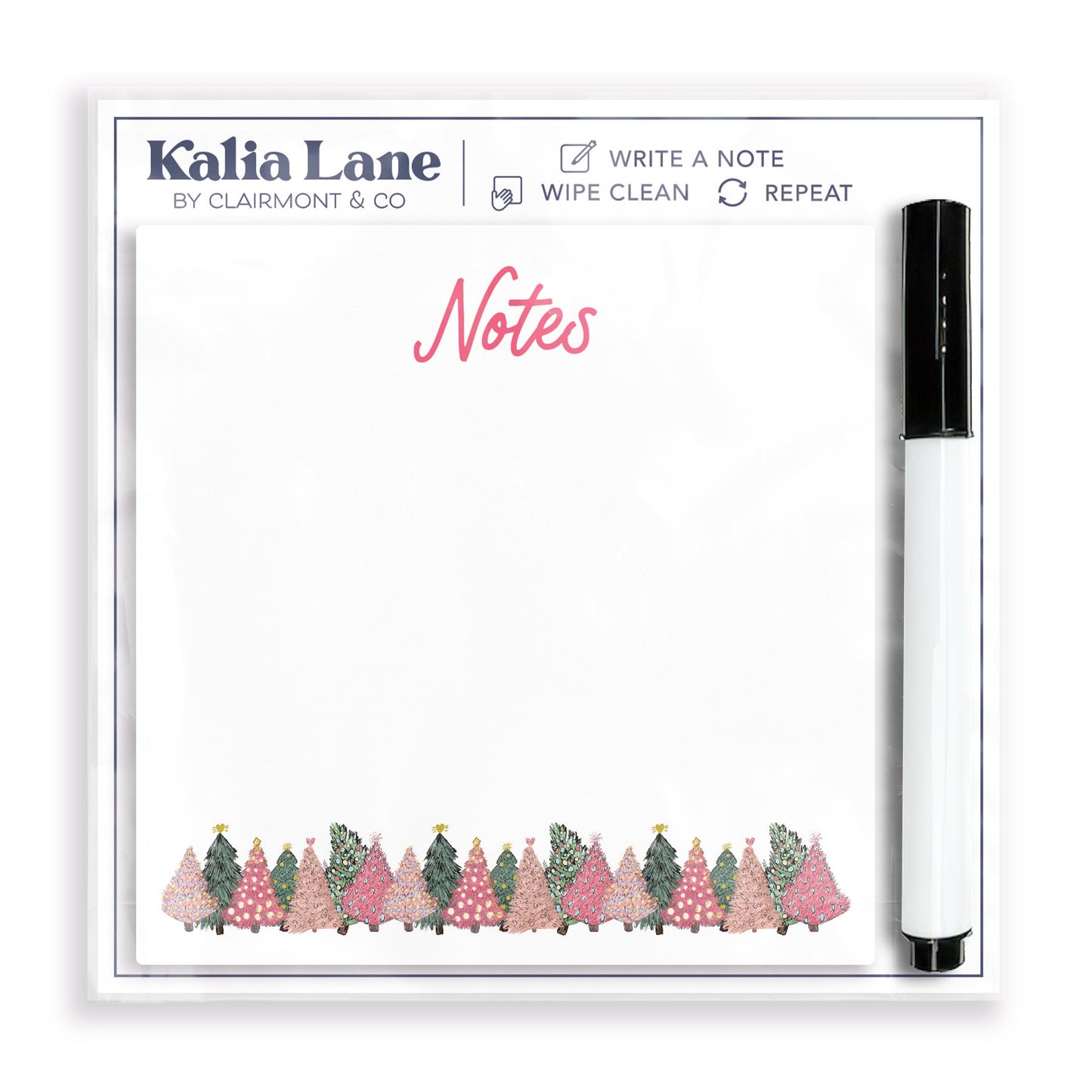 4x4 Clear Reminder Kalia Lane-Pink Trees Merry Christmas Notes