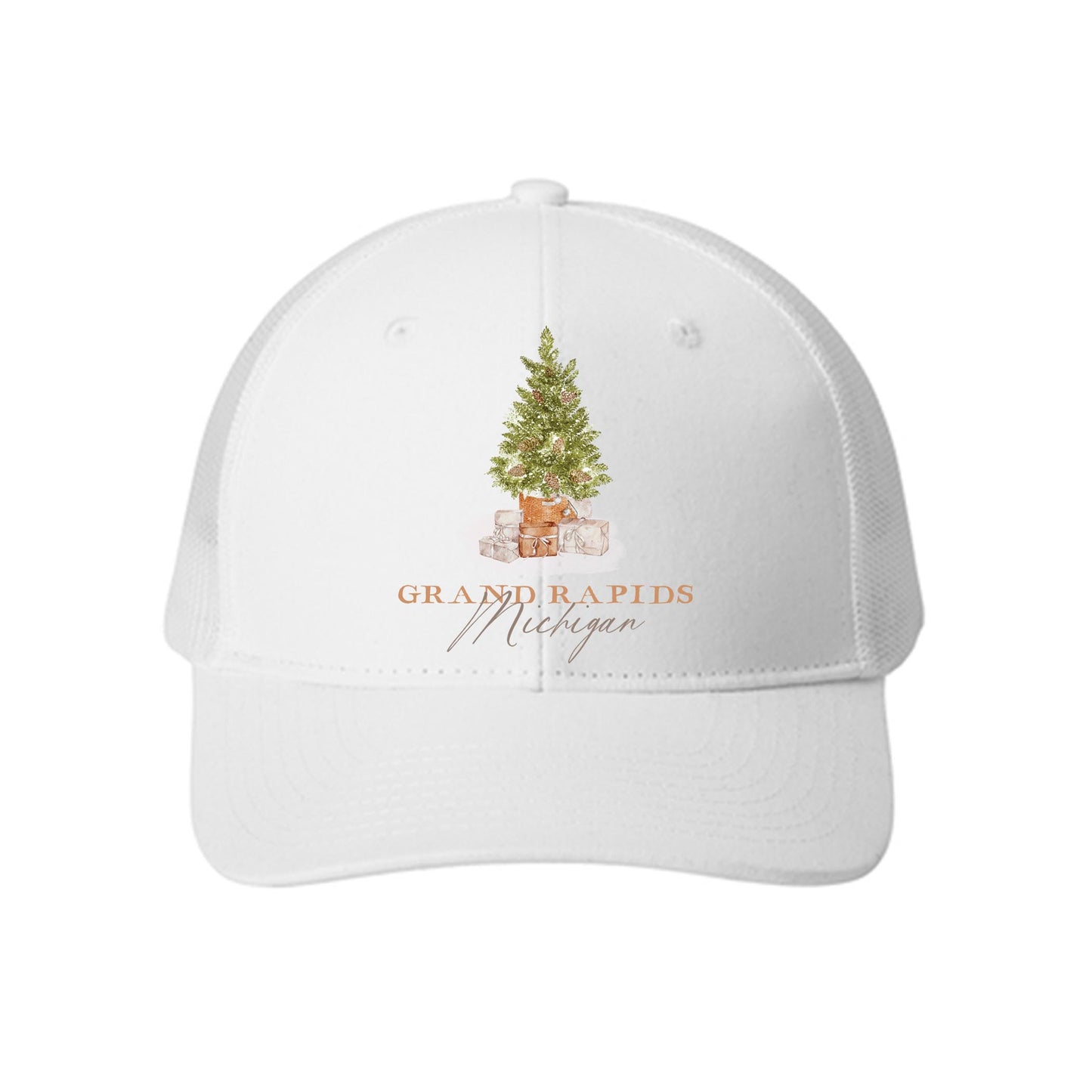 White Trucker Hat-Love+Local Cottage Tree -0