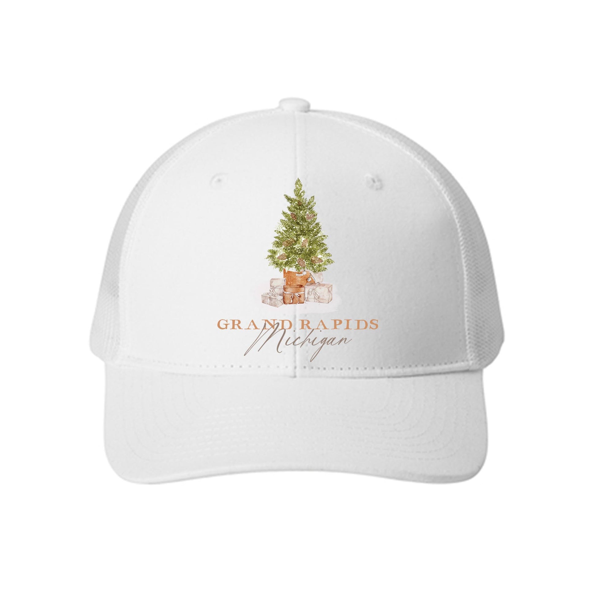 White Trucker Hat-Love+Local Cottage Tree -0
