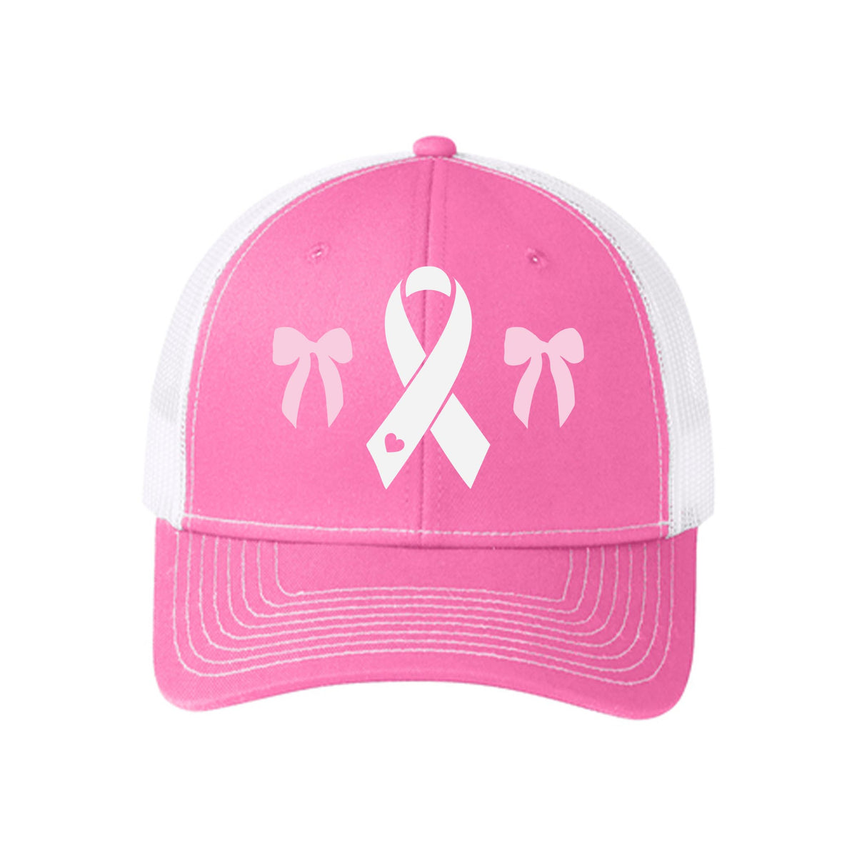 Pink & White Trucker Hat-Breast Cancer Awareness | Bows -0