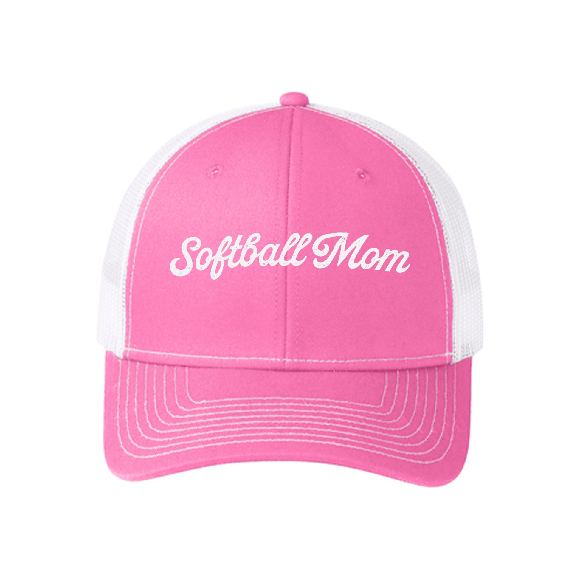 Pink & White Trucker Hat-Softball Mom -0