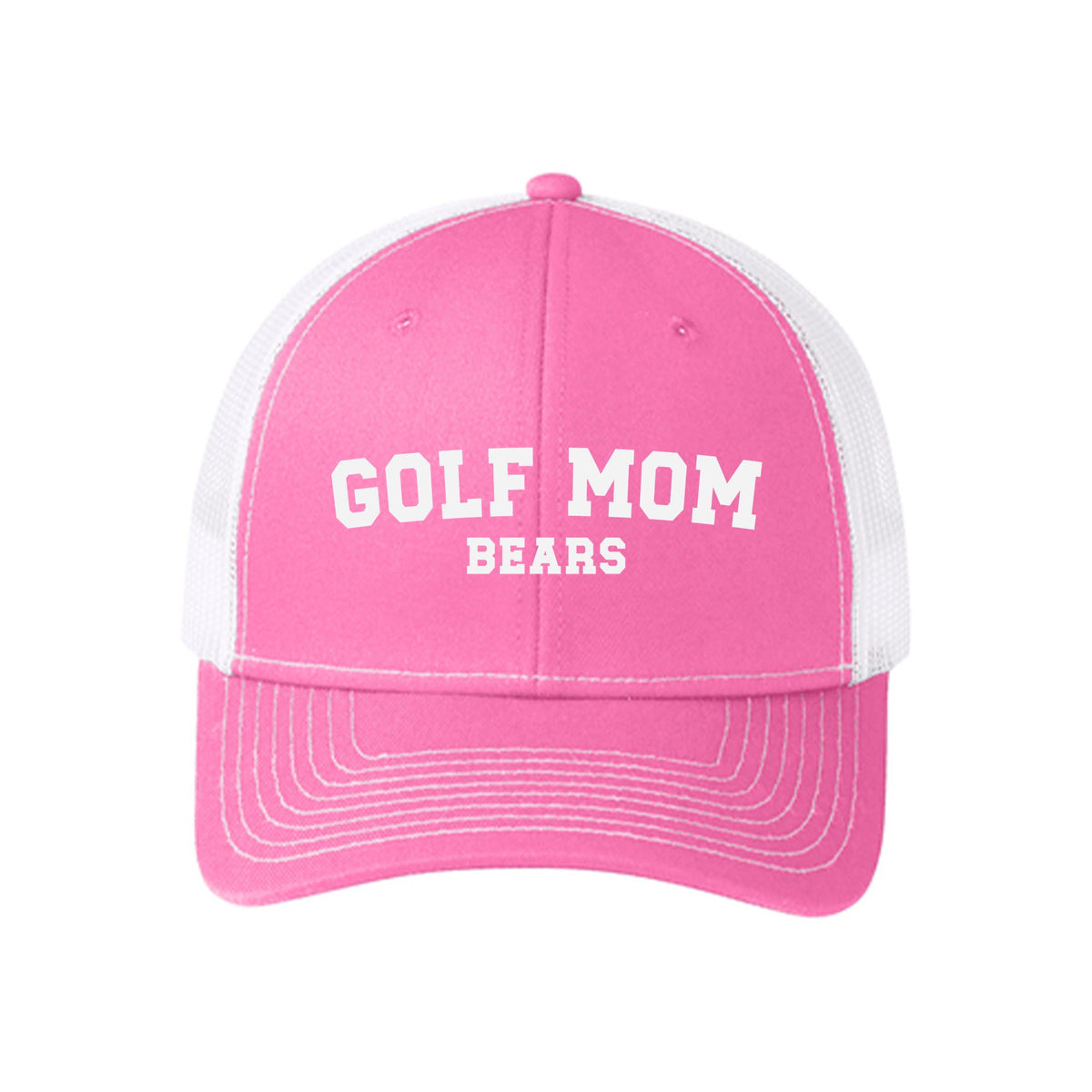 Pink & White Trucker Hat-Custom Golf Mom | Team | Hometown -0