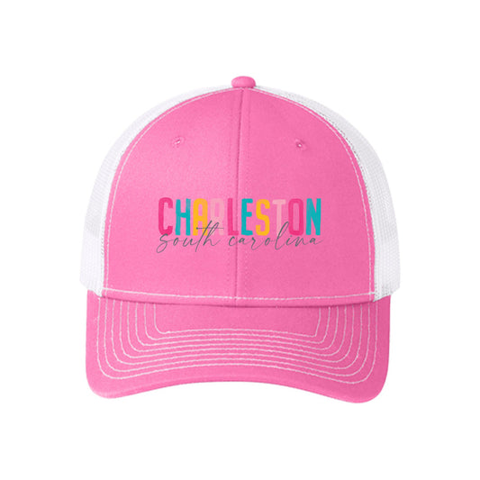 Pink & White Trucker Hat-Watercolor City Bright Sorbet -0