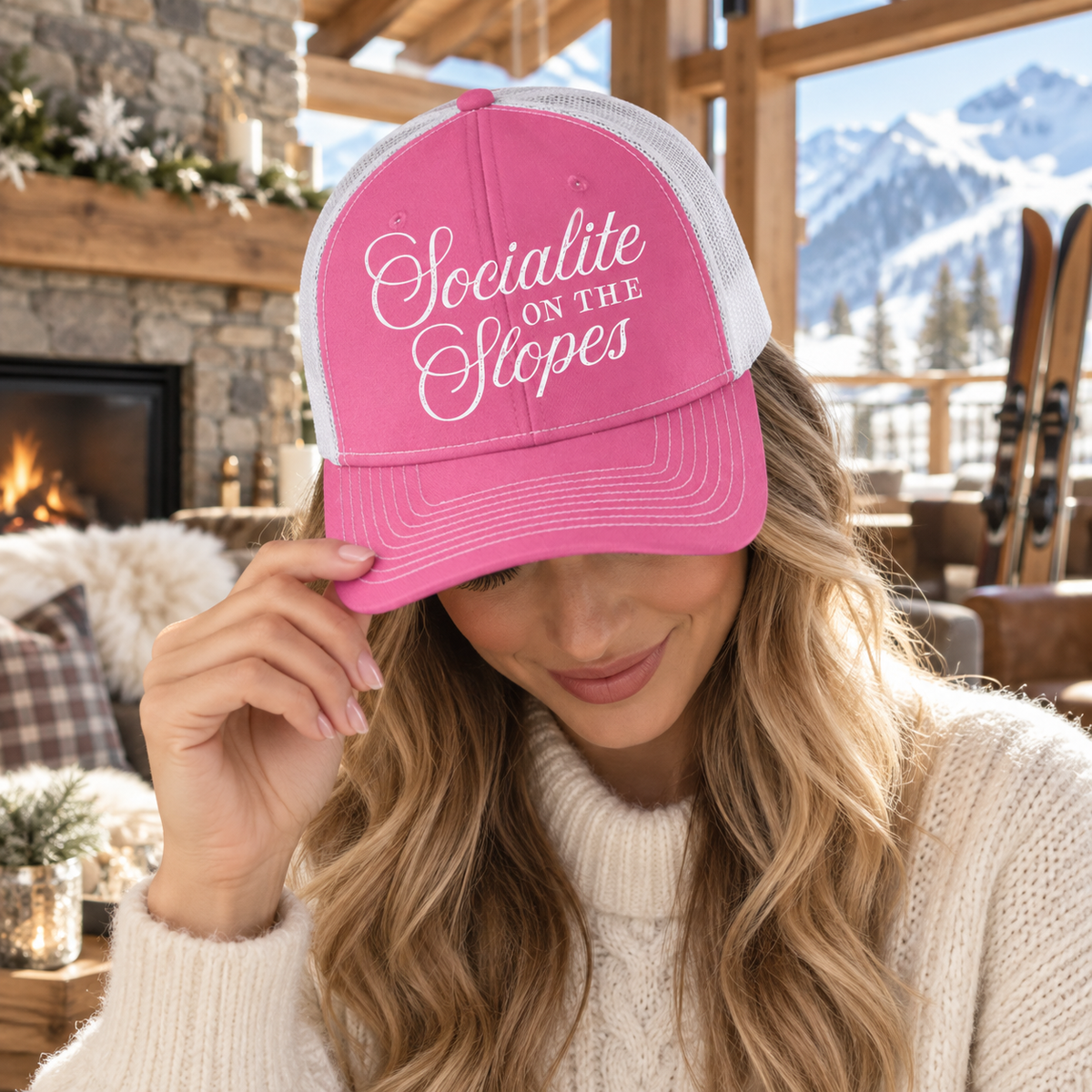 Pink & White Trucker Hat-Chalet Girl