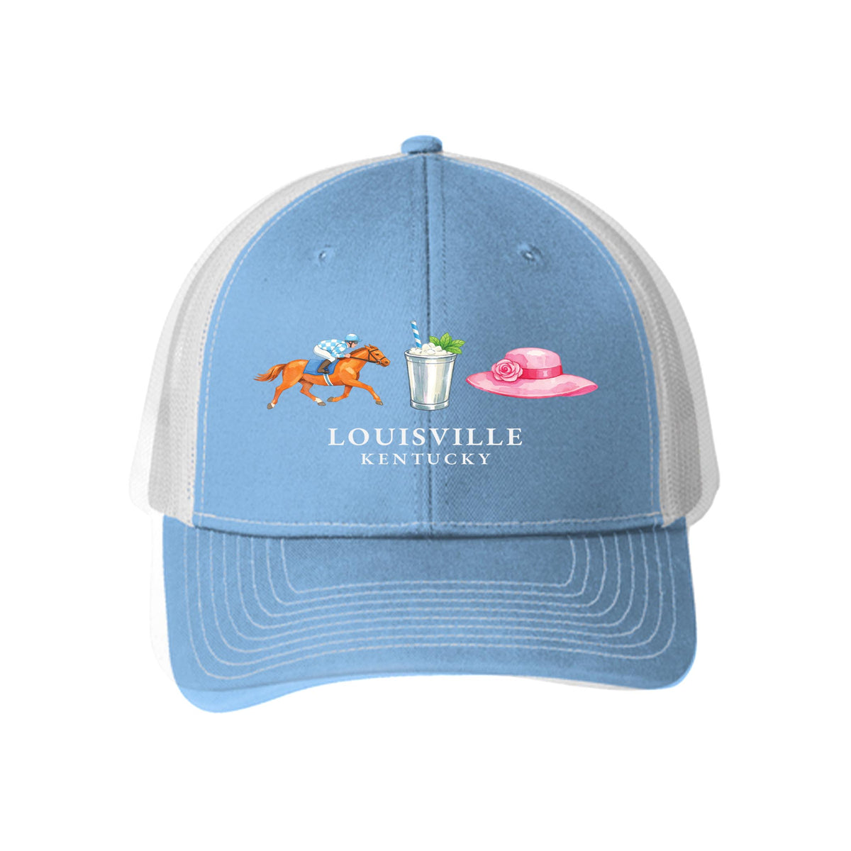 Blue & White Trucker Hat-Derby | City & State | Hometown -0