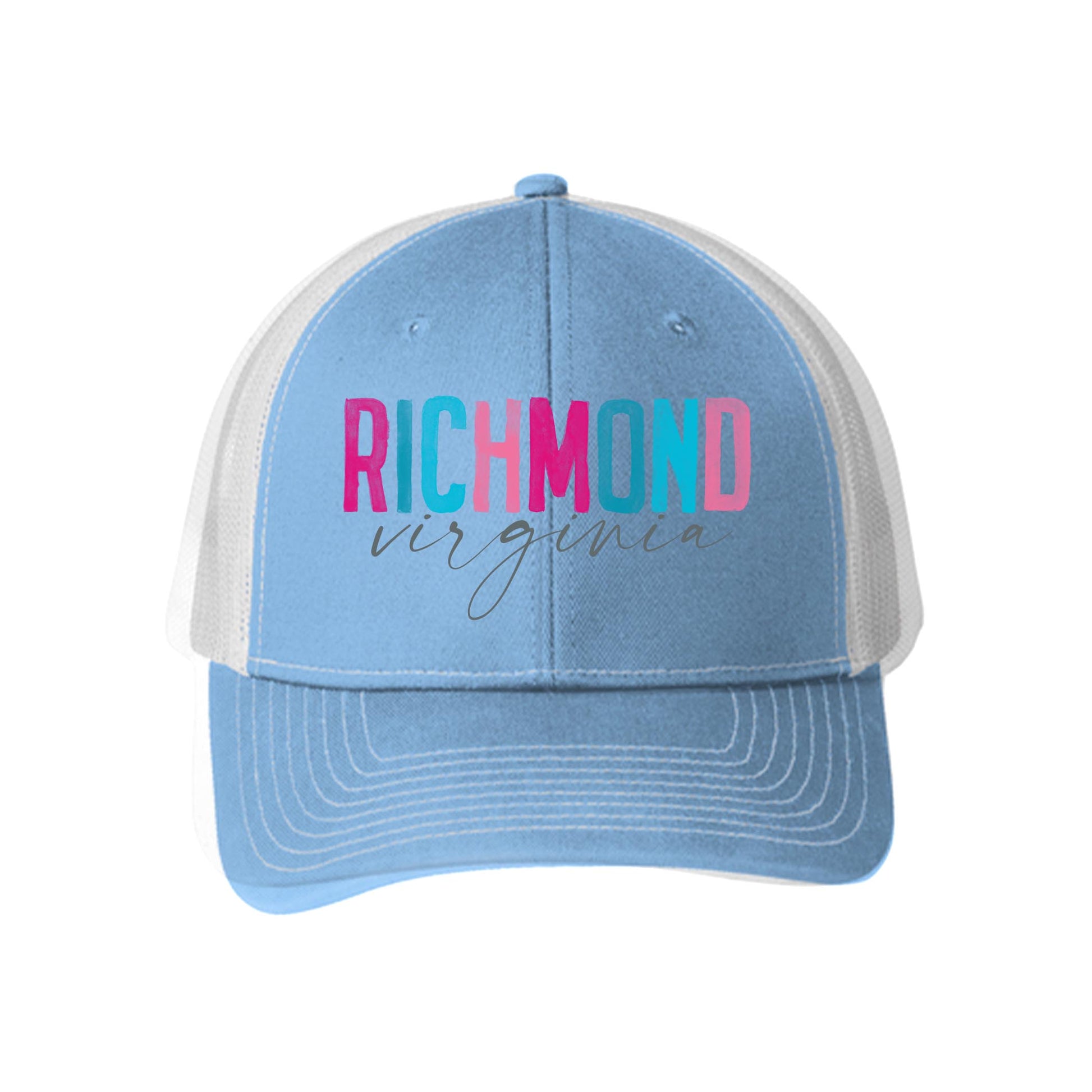 Blue & White Trucker Hat-Watercolor City Cabana Brights -0