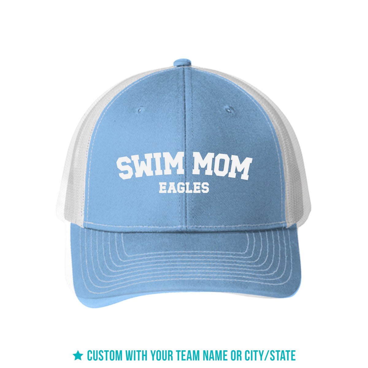 Blue & White Trucker Hat-Swim Mom | School Team | City & State