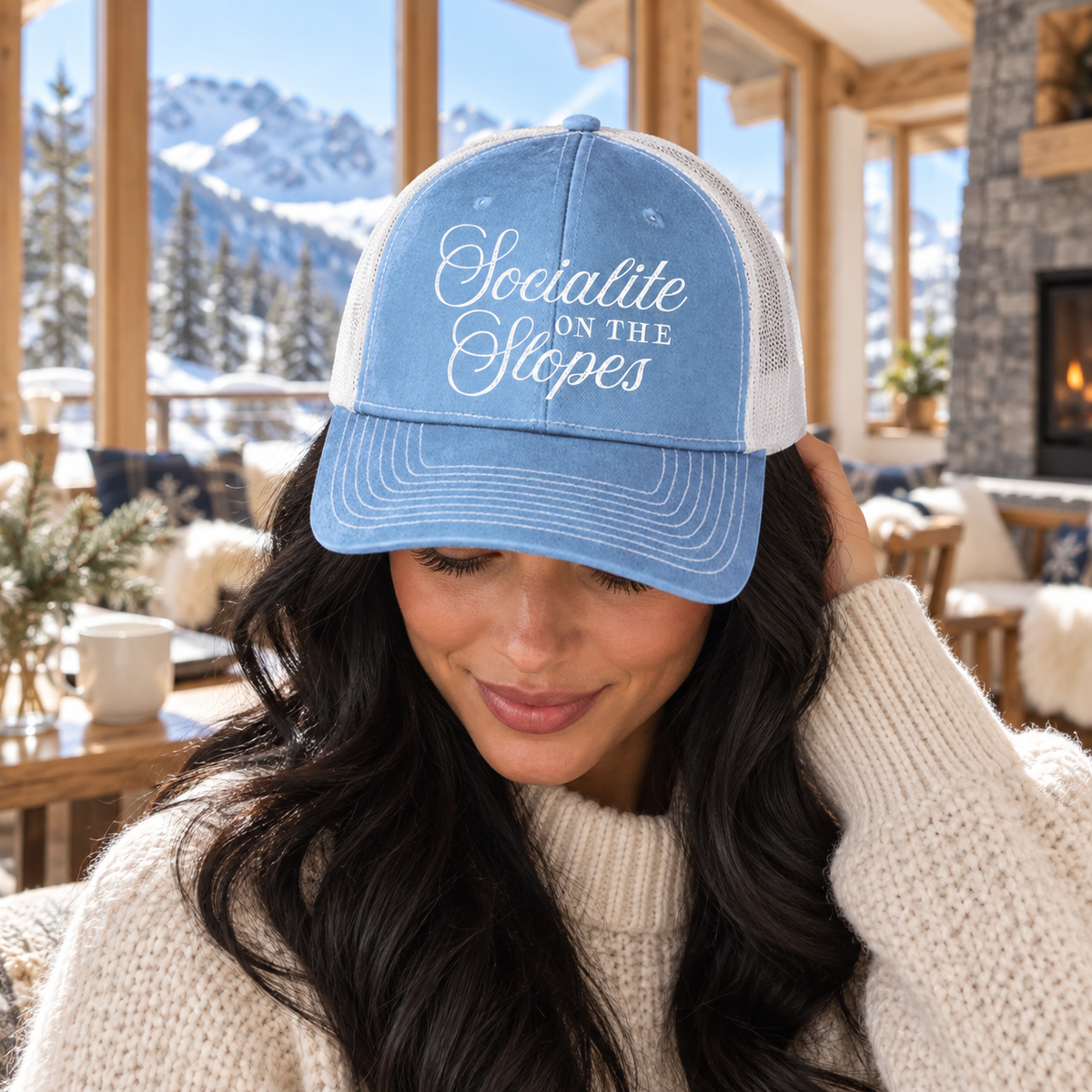 Blue & White Trucker Hat-Chalet Girl