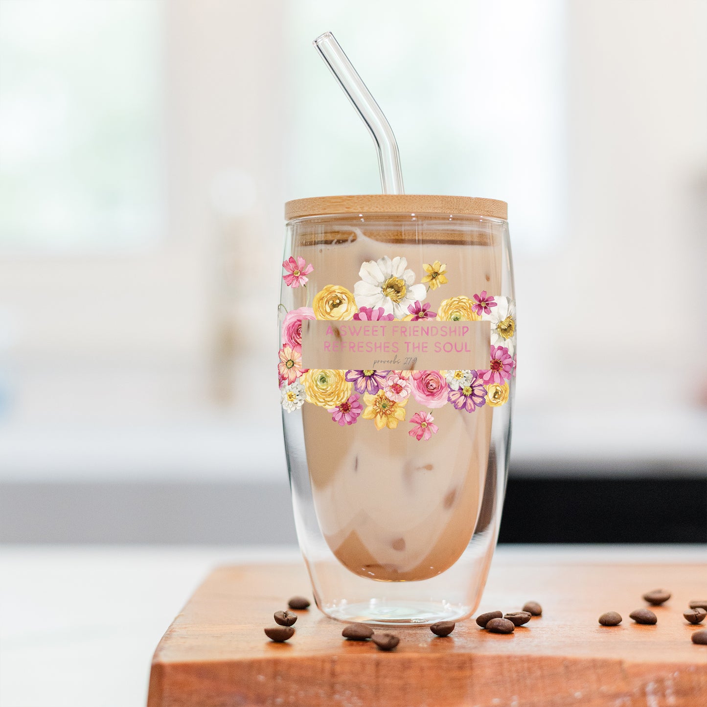 16oz Double Insulated Glass Tumbler-Fantasy Garden A Sweet Friendship