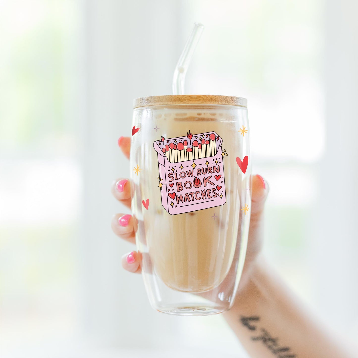 16oz Double Insulated Glass Tumbler-Slow Burn Book Matches -3