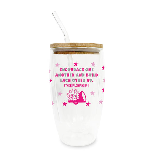 16oz Double Insulated Glass Tumbler-Game Day Cheer Encourage One Another -0