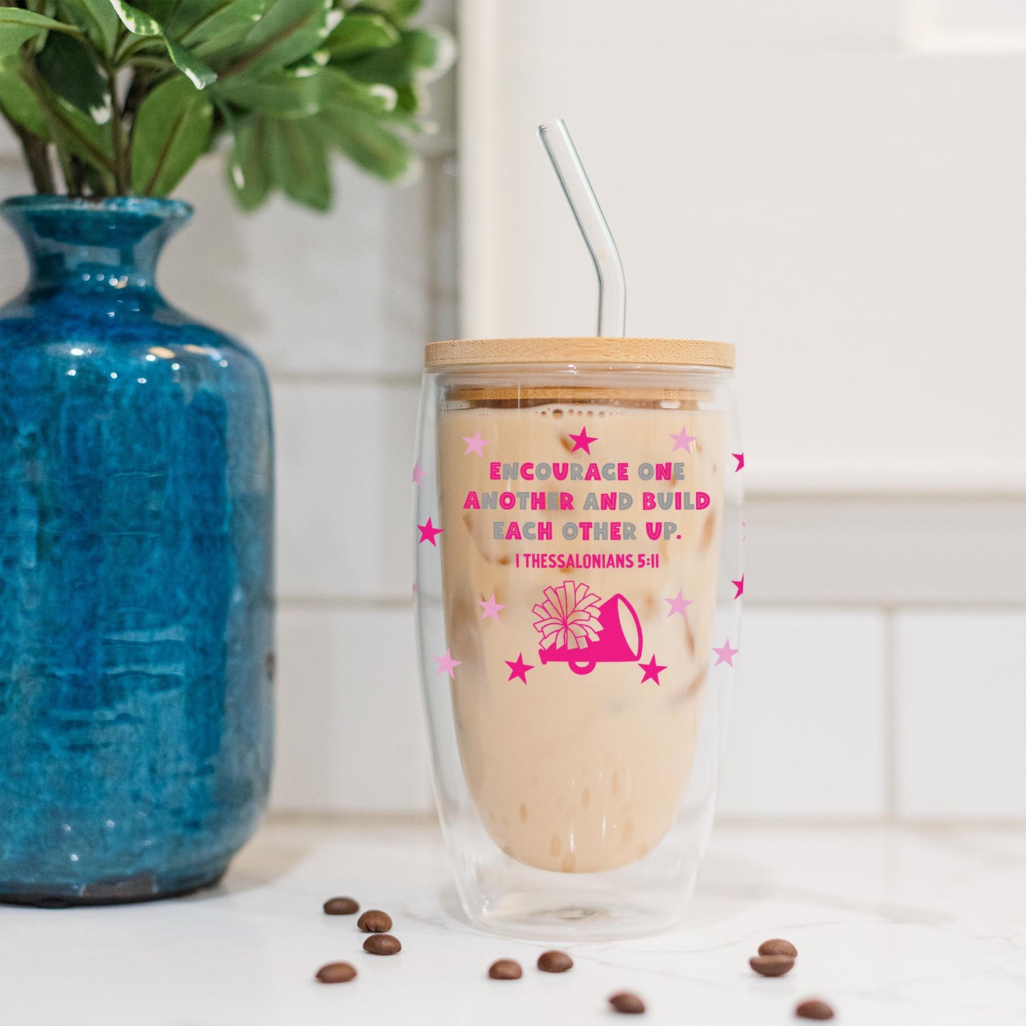 16oz Double Insulated Glass Tumbler-Game Day Cheer Encourage One Another -4