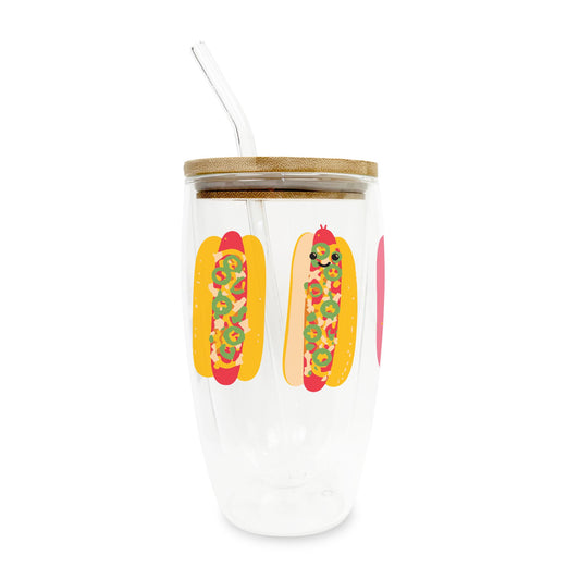 16oz Double Insulated Glass Tumbler-Hot Dogs Pattern -0