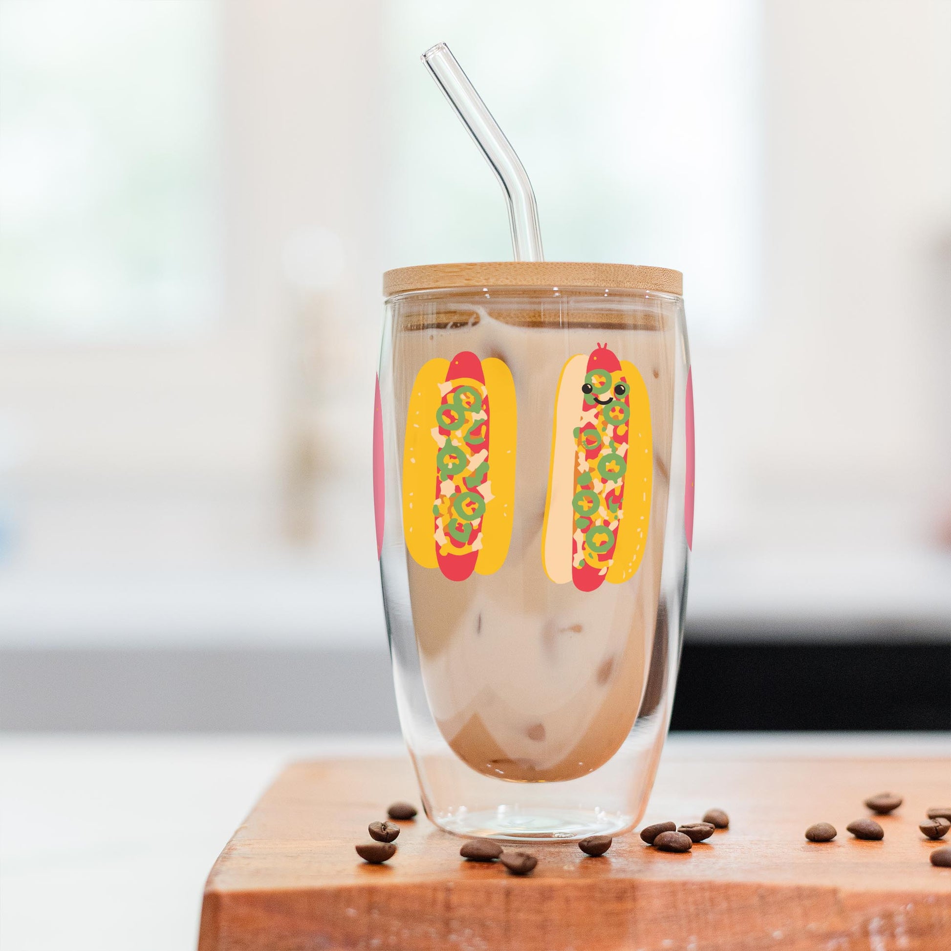 16oz Double Insulated Glass Tumbler-Hot Dogs Pattern -2