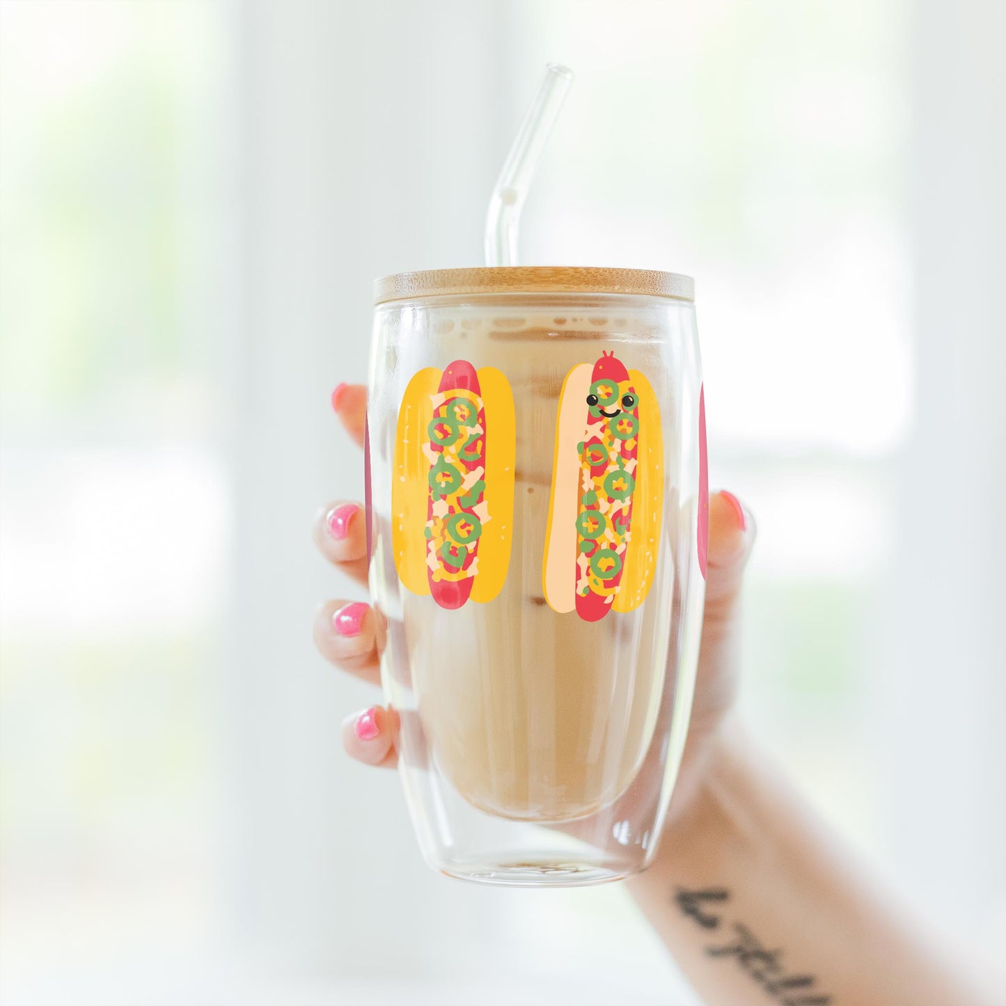 16oz Double Insulated Glass Tumbler-Hot Dogs Pattern -3