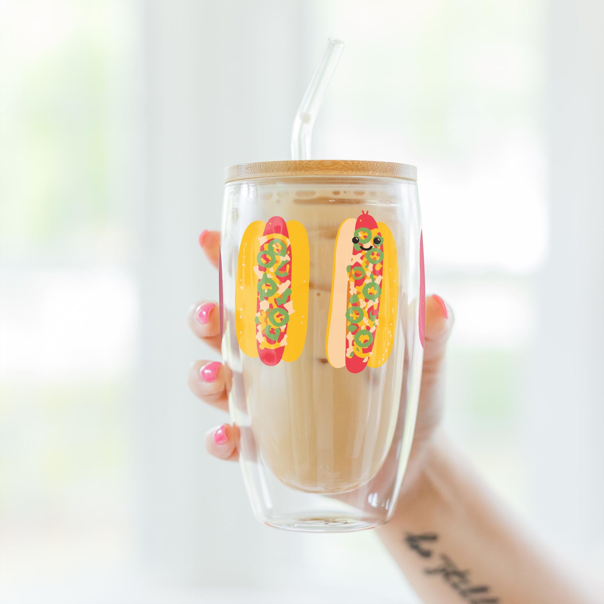 16oz Double Insulated Glass Tumbler-Hot Dogs Pattern -3