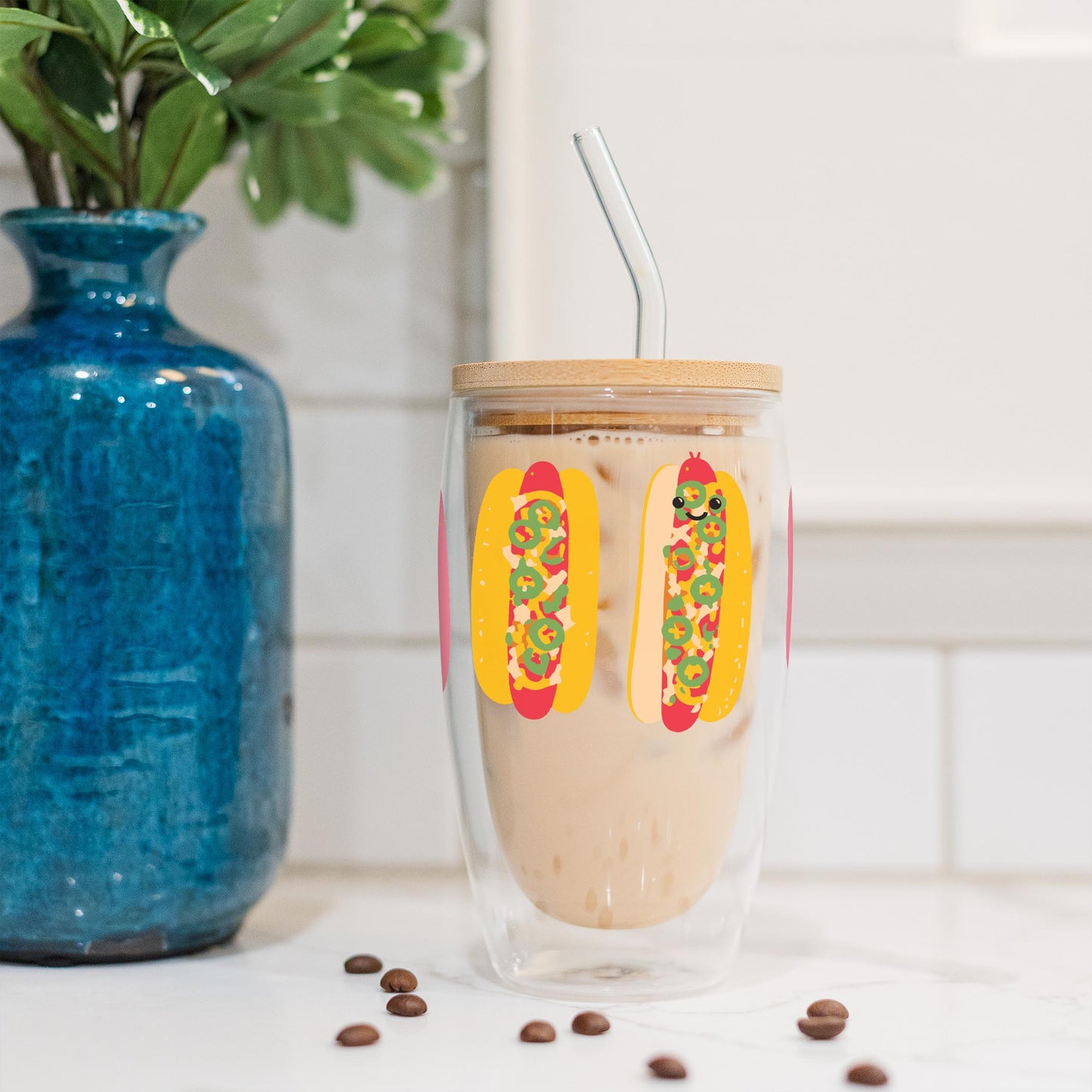 16oz Double Insulated Glass Tumbler-Hot Dogs Pattern -4