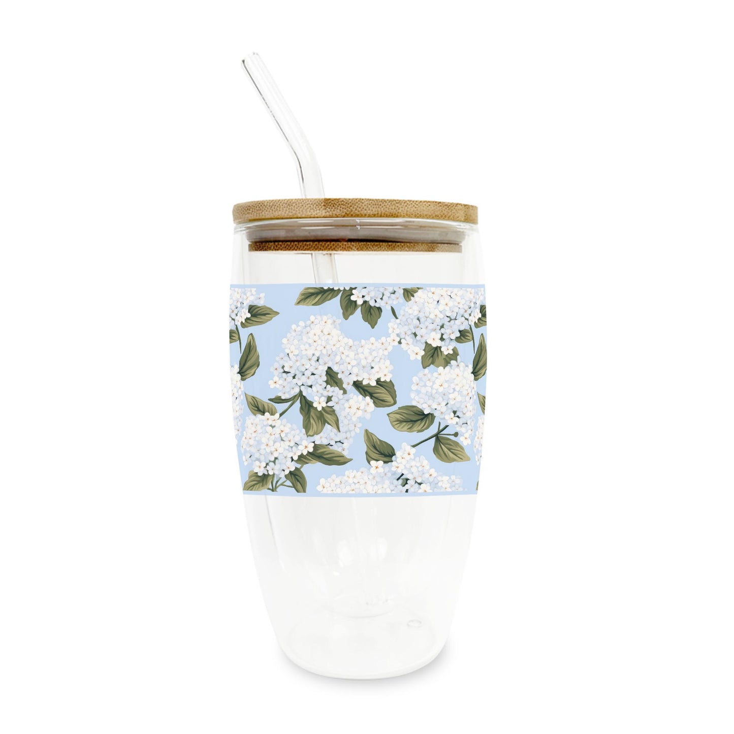 16oz Double Insulated Glass Tumbler-Hydrangea Cottage -0