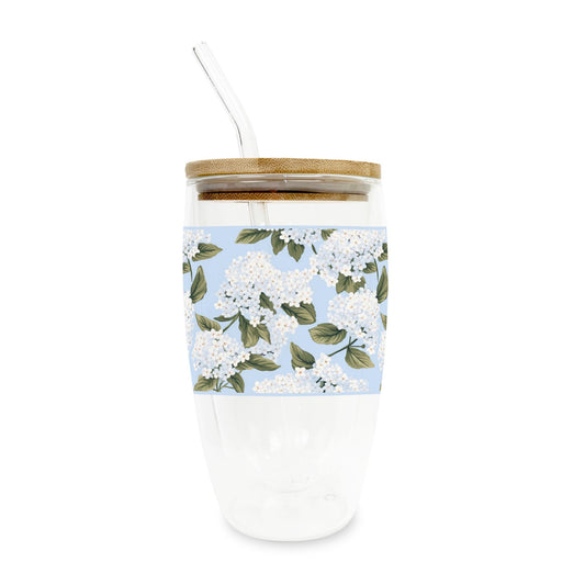 16oz Double Insulated Glass Tumbler-Hydrangea Cottage -0