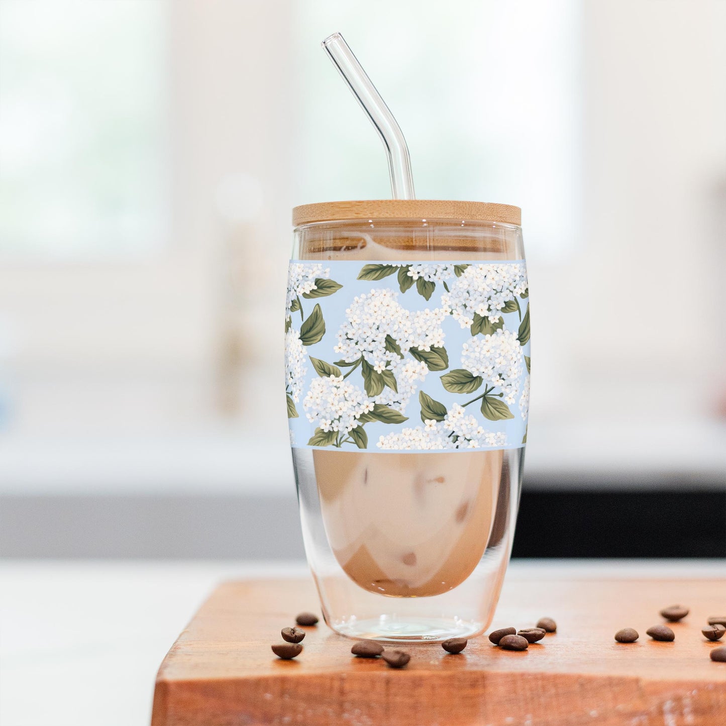 16oz Double Insulated Glass Tumbler-Hydrangea Cottage -2