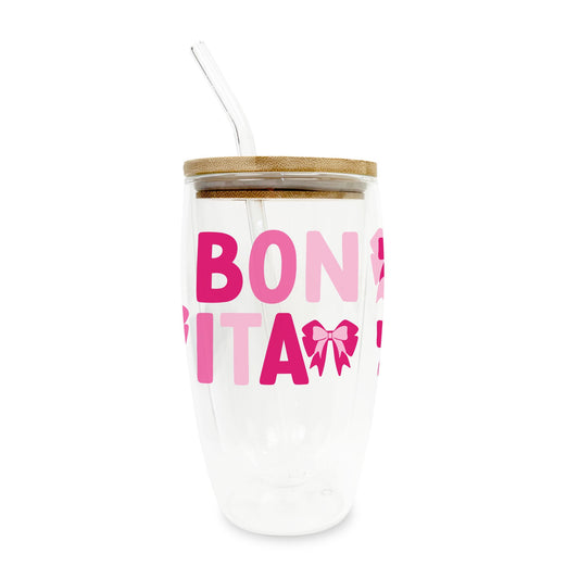 16oz Double Insulated Glass Tumbler-Bonita Bows -0