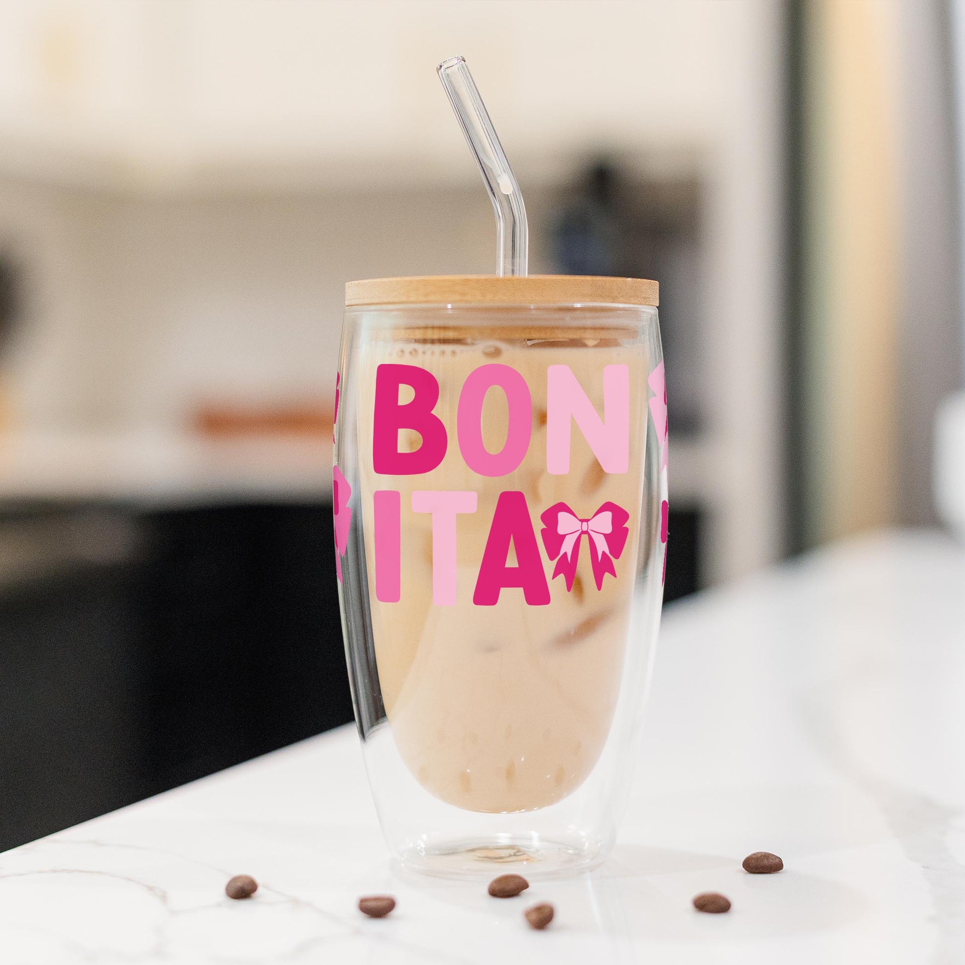 16oz Double Insulated Glass Tumbler-Bonita Bows -1