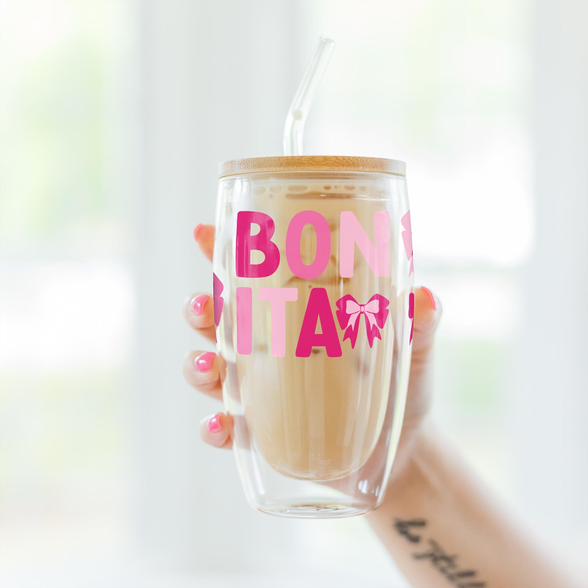 16oz Double Insulated Glass Tumbler-Bonita Bows -3