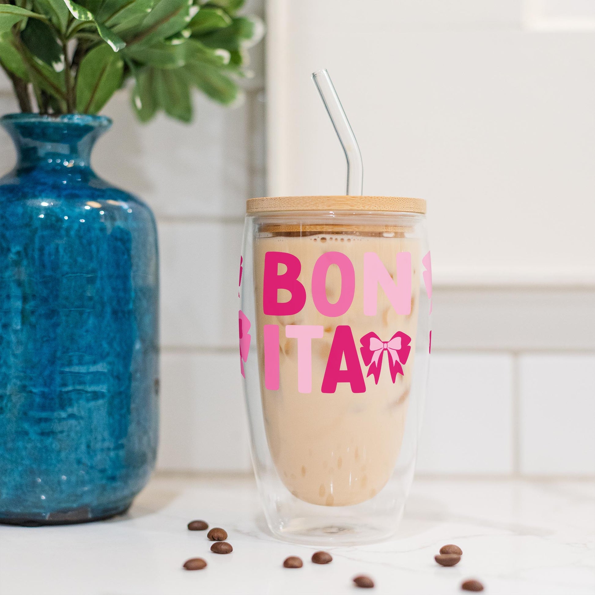 16oz Double Insulated Glass Tumbler-Bonita Bows -4