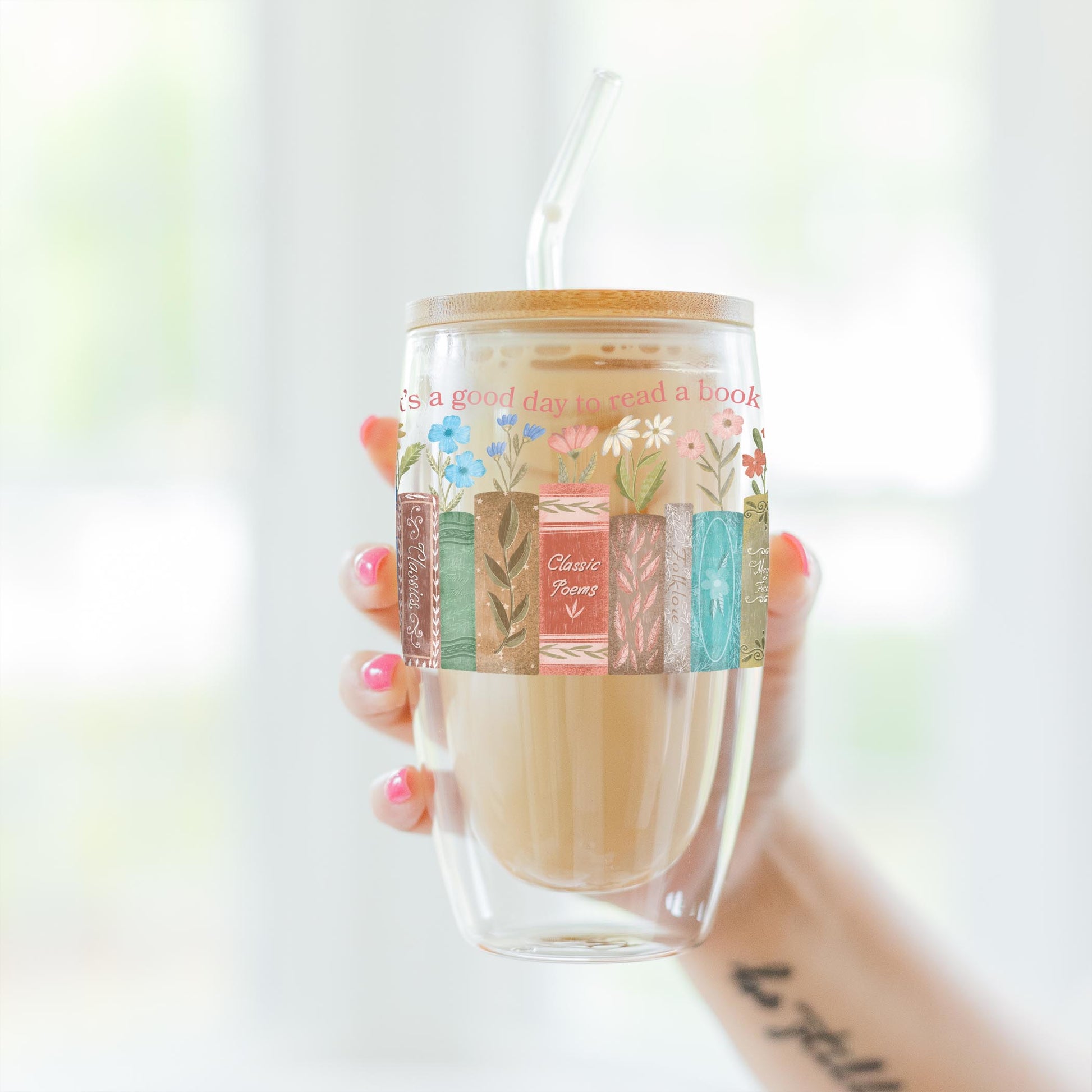 16oz Double Insulated Glass Tumbler-Pretty Little Chapters It's A Good Day -3