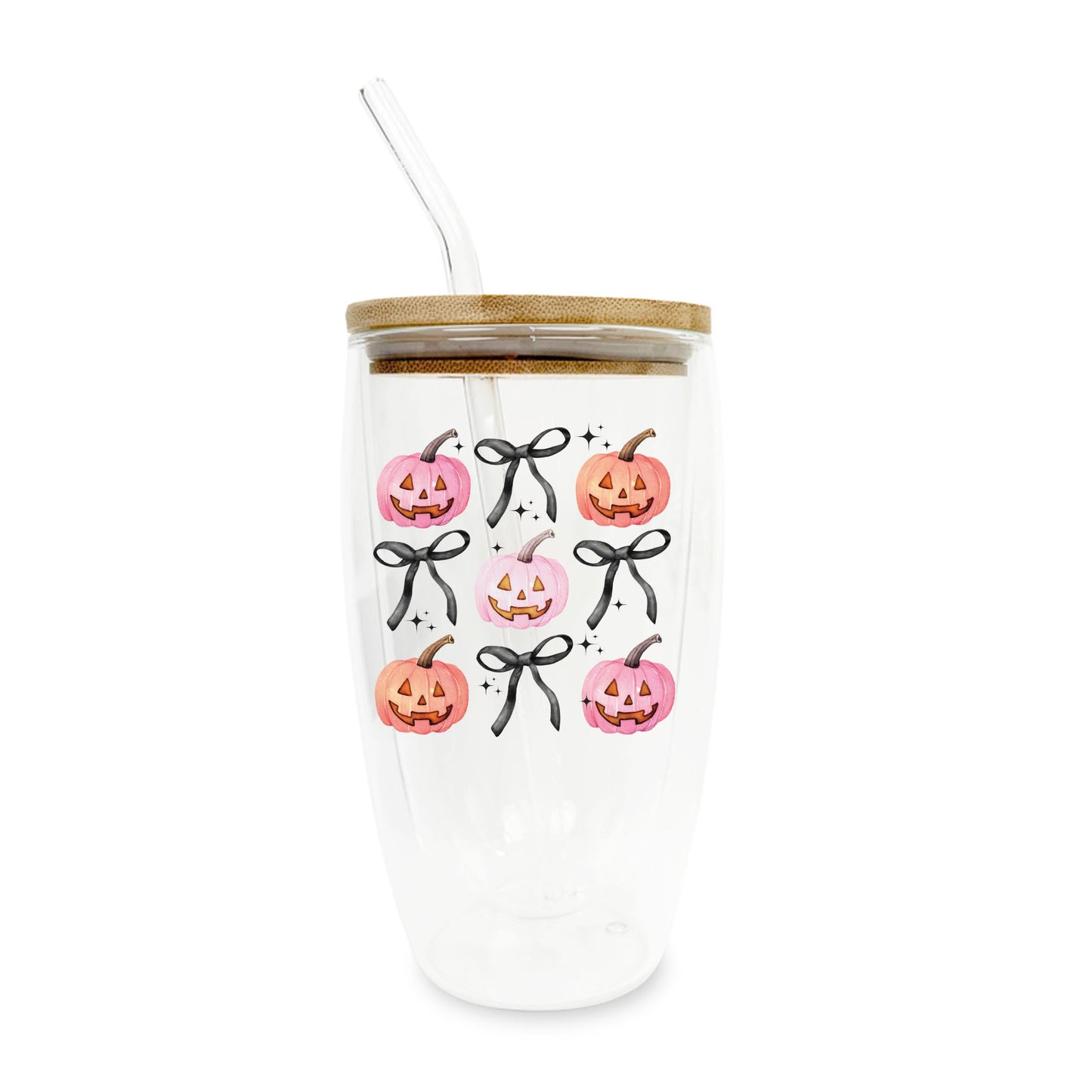 16oz Double Insulated Glass Tumbler-Pumpkin Bows -0