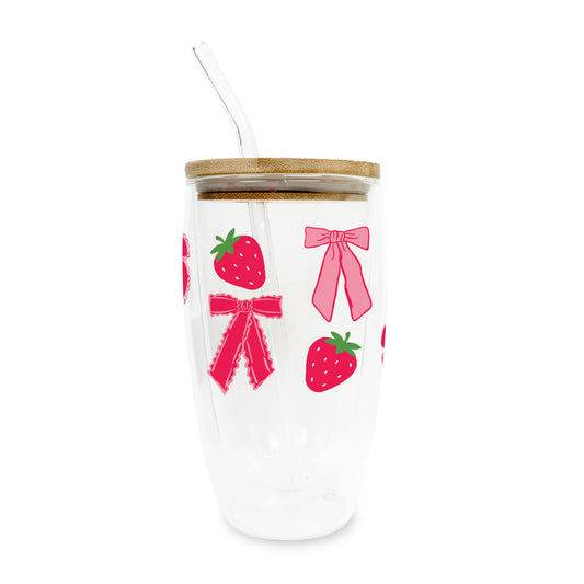 16oz Double Insulated Glass Tumbler-Strawberry Parlor -0