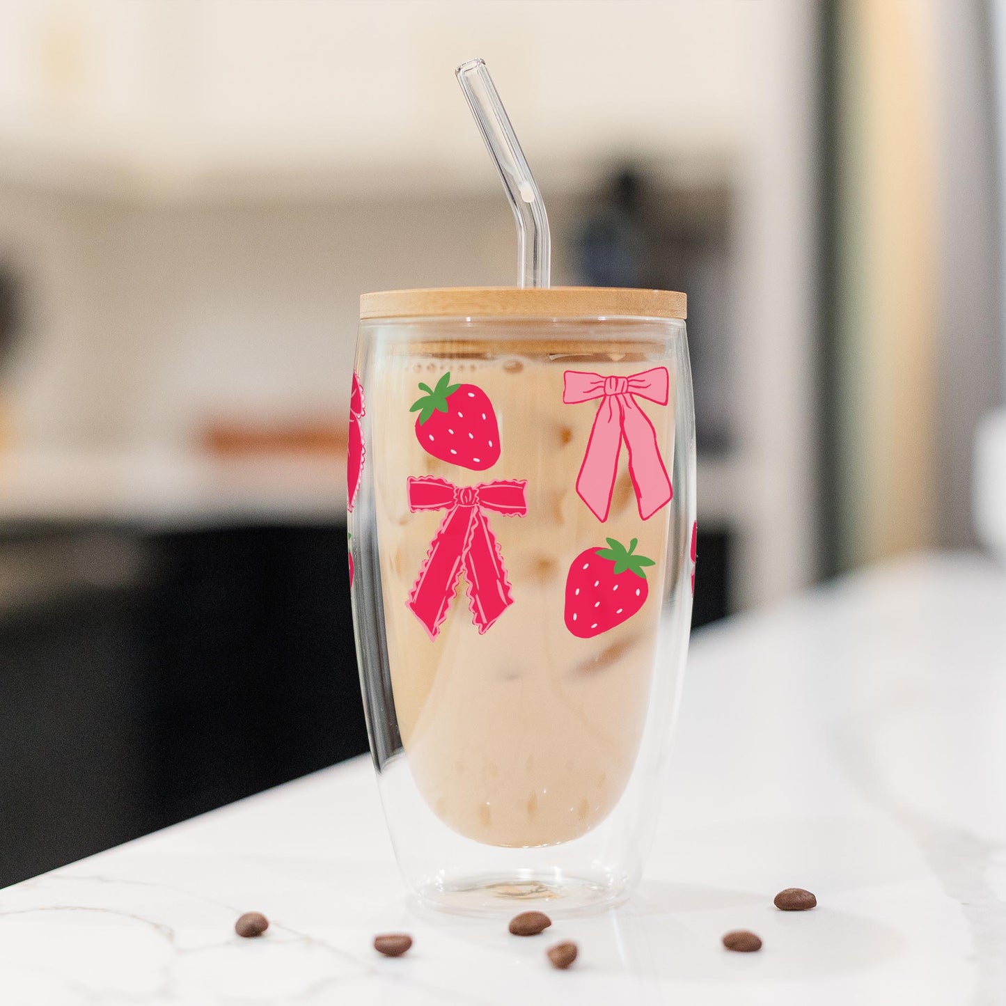 16oz Double Insulated Glass Tumbler-Strawberry Parlor -1