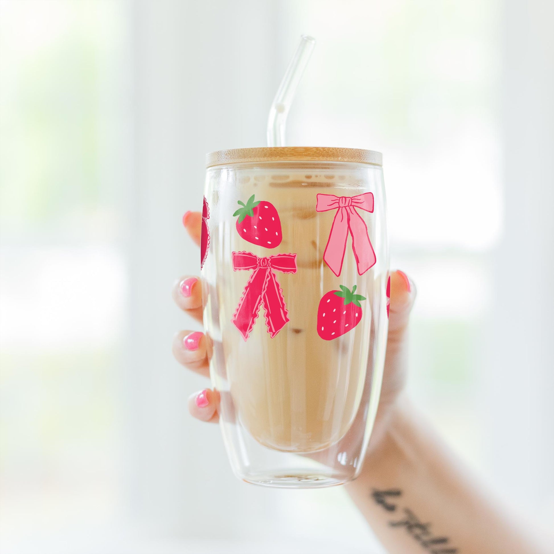 16oz Double Insulated Glass Tumbler-Strawberry Parlor -3