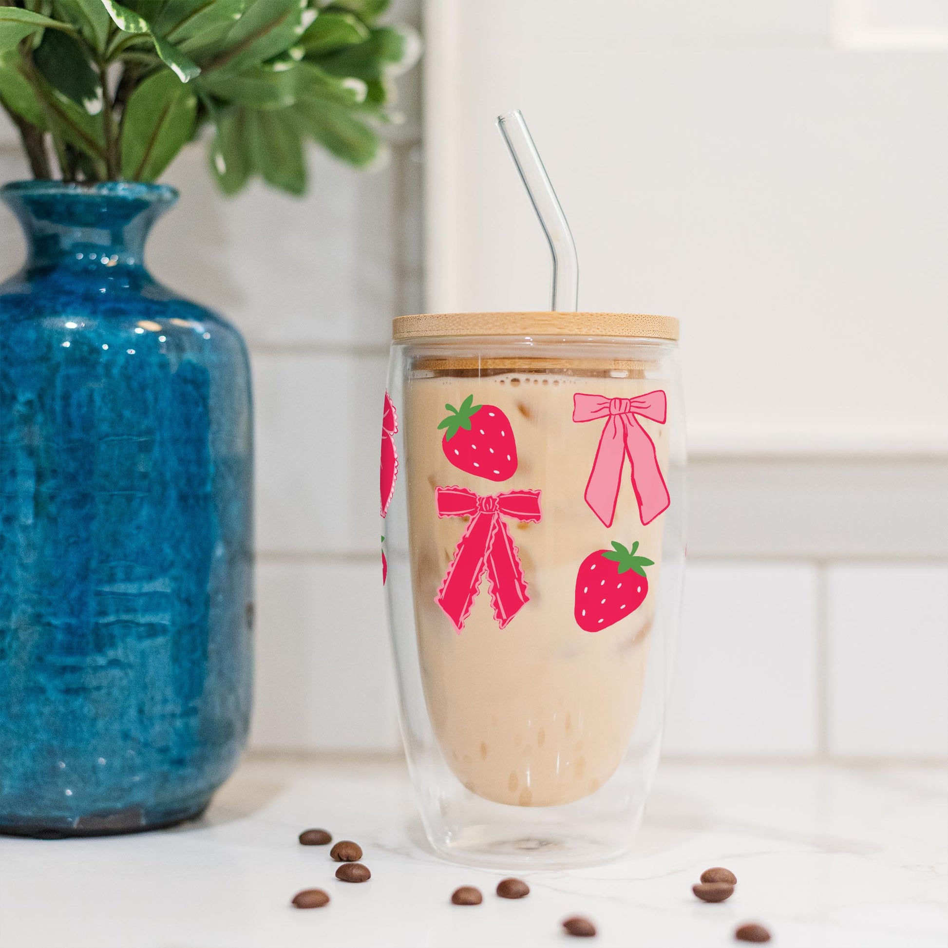 16oz Double Insulated Glass Tumbler-Strawberry Parlor -4
