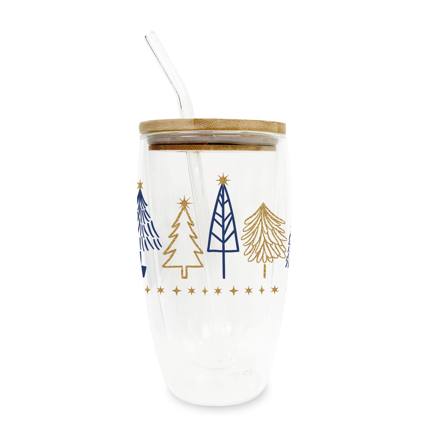 16oz Double Insulated Glass Tumbler-Noir Christmas Trees -0