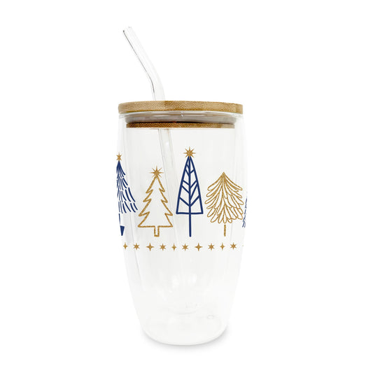 16oz Double Insulated Glass Tumbler-Noir Christmas Trees -0
