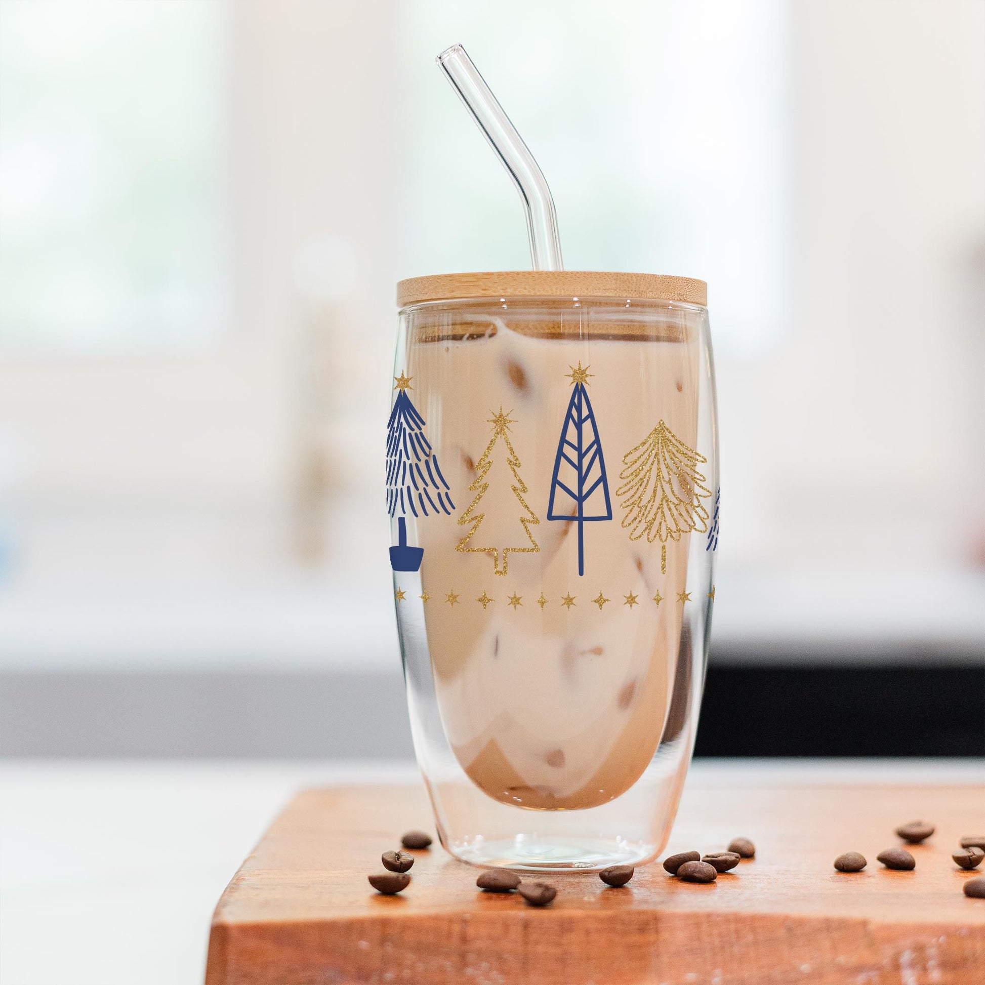 16oz Double Insulated Glass Tumbler-Noir Christmas Trees -2