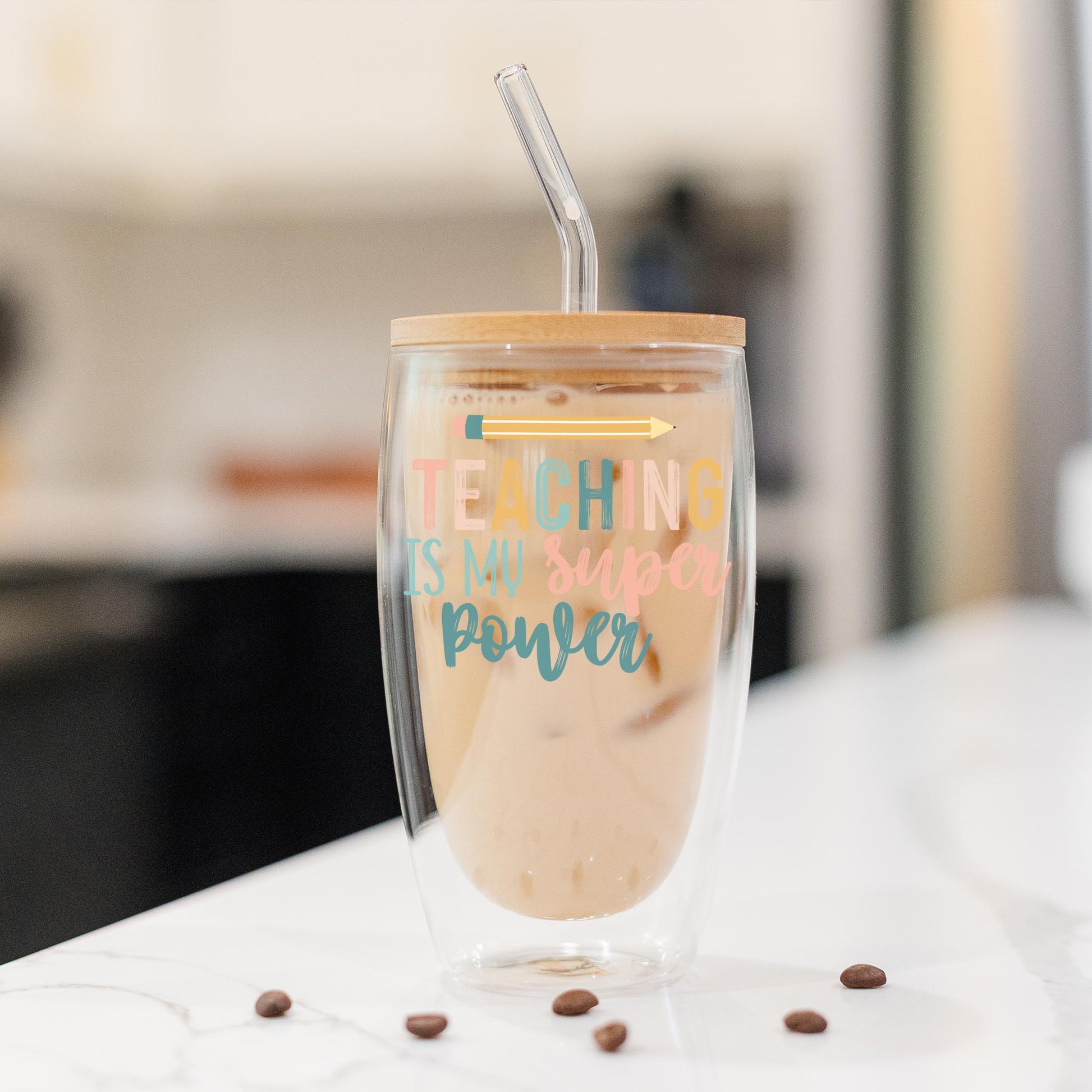 16oz Double Insulated Glass Tumbler-Teaching Is My Super Power -1