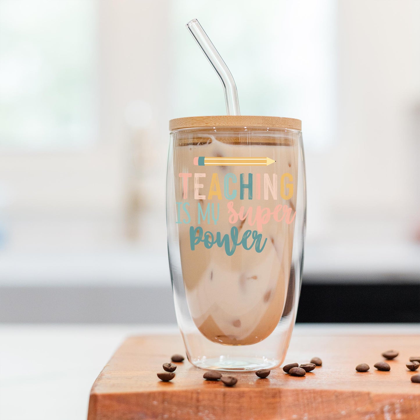 16oz Double Insulated Glass Tumbler-Teaching Is My Super Power -2