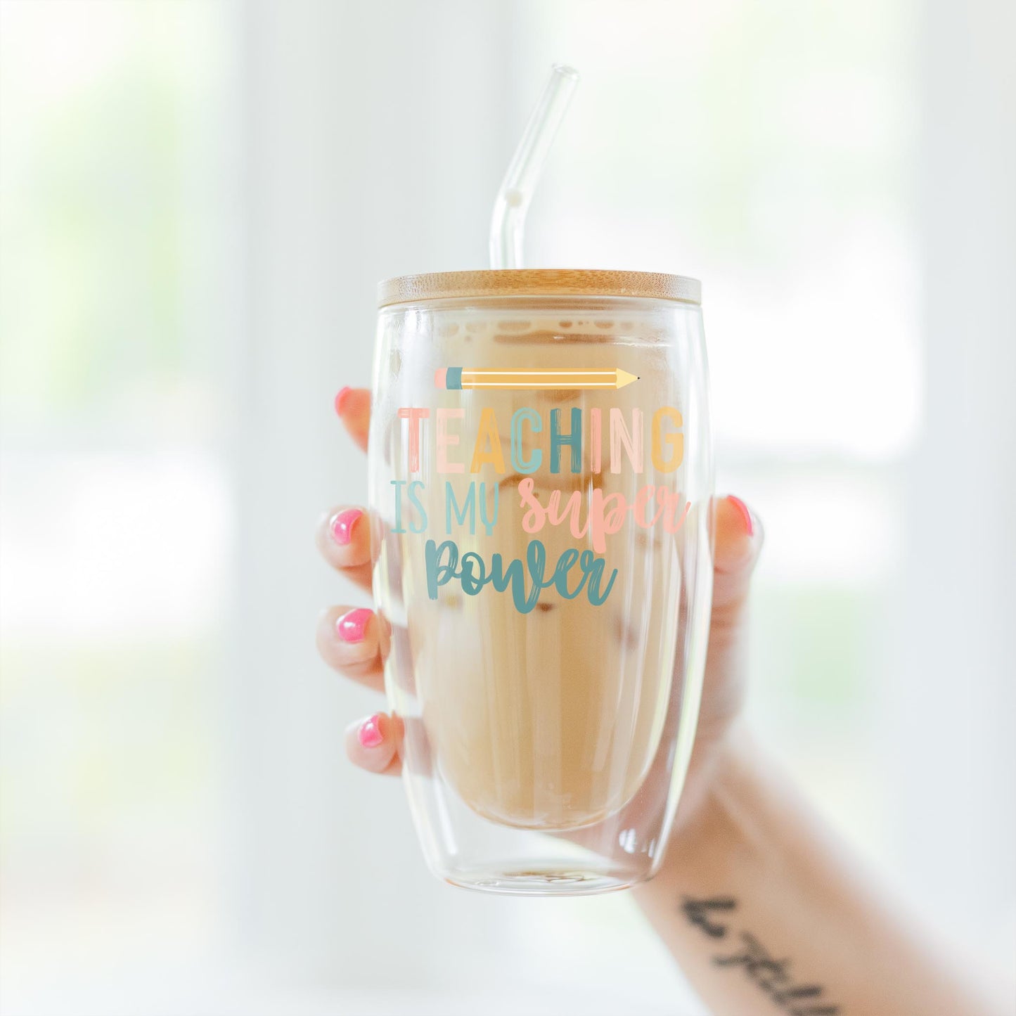16oz Double Insulated Glass Tumbler-Teaching Is My Super Power -3