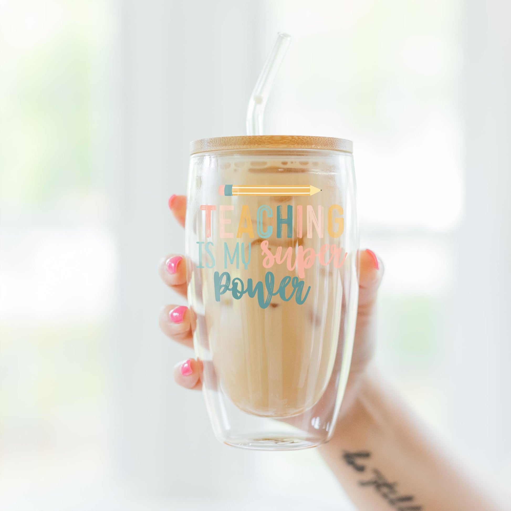 16oz Double Insulated Glass Tumbler-Teaching Is My Super Power -3