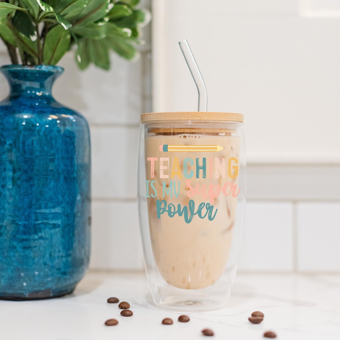 16oz Double Insulated Glass Tumbler-Teaching Is My Super Power -4