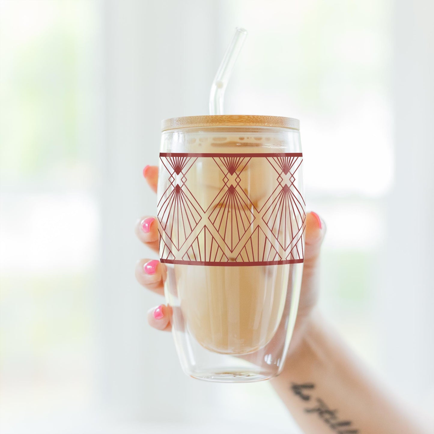 16oz Double Insulated Glass Tumbler-Art Deco Diamond Pattern -3