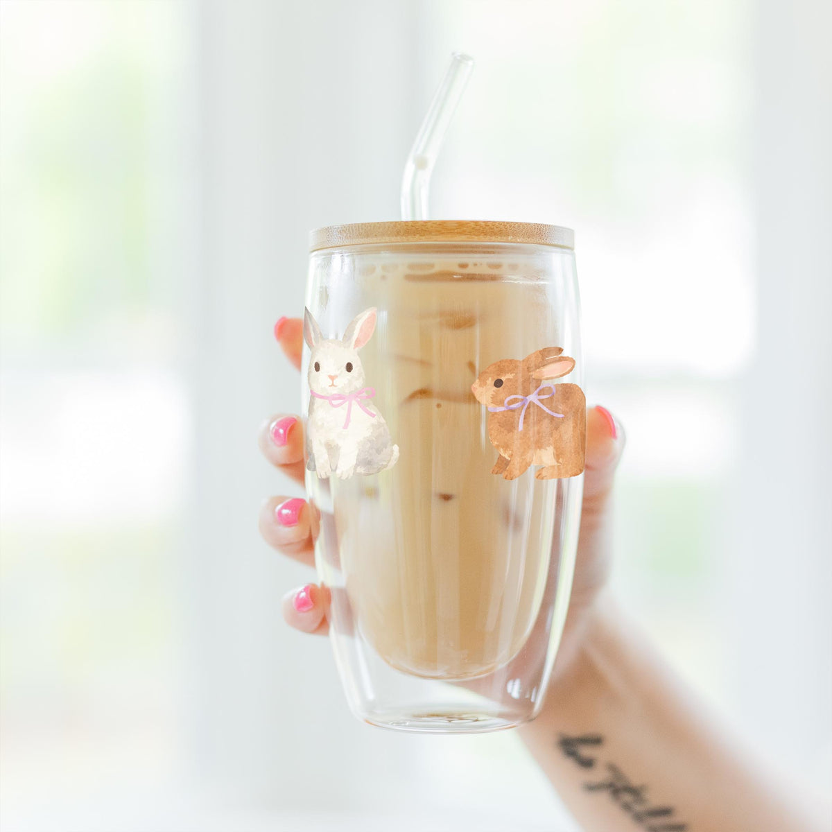 16oz Double Insulated Glass Tumbler-Cottage Easter -3