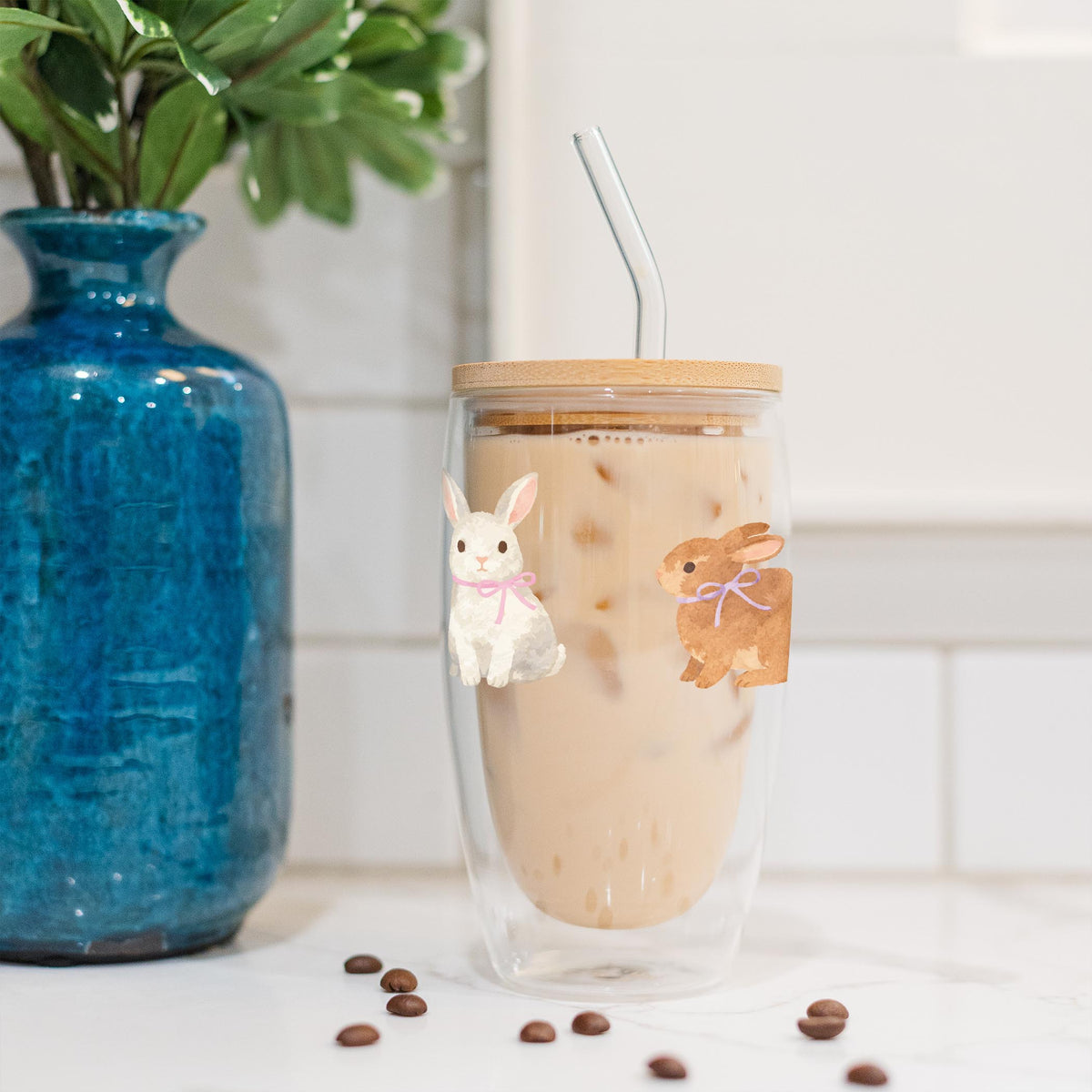 16oz Double Insulated Glass Tumbler-Cottage Easter -4