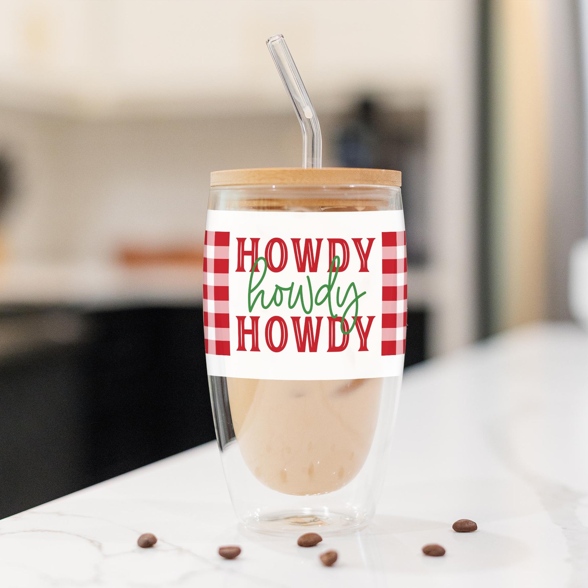 16oz Double Insulated Glass Tumbler-Western Christmas -1