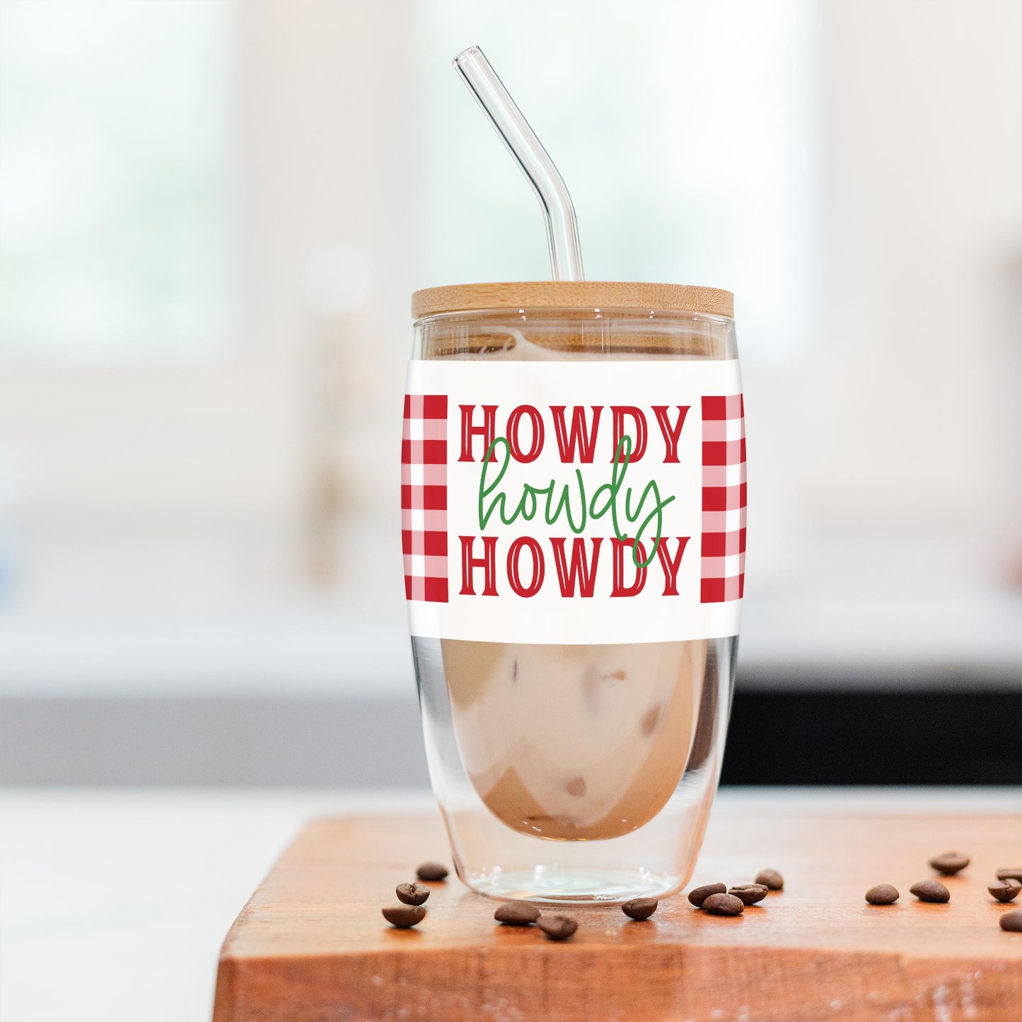 16oz Double Insulated Glass Tumbler-Western Christmas -2