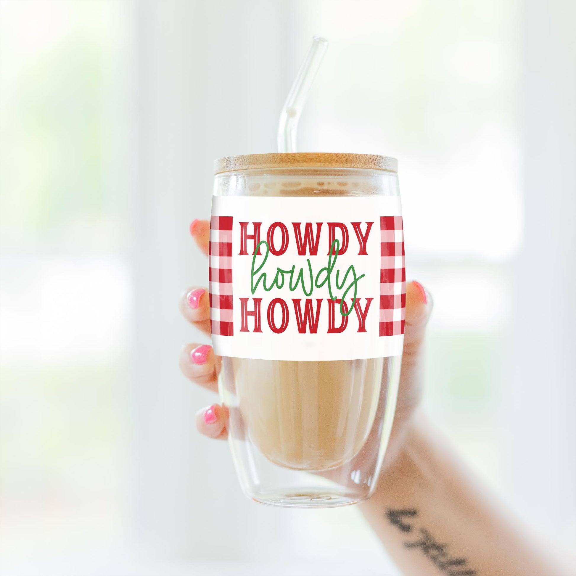 16oz Double Insulated Glass Tumbler-Western Christmas -3